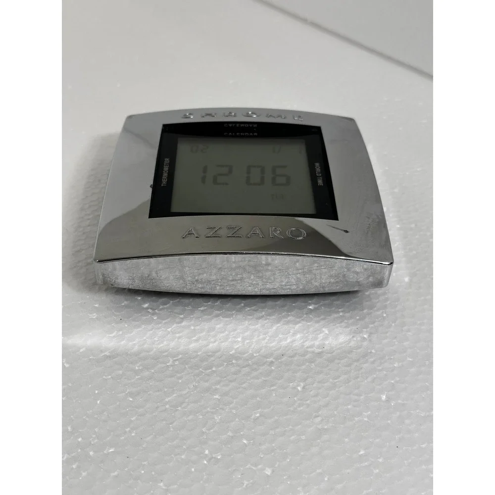 Azzaro Chrome Digital Desk Alarm Clock Vintage Retro Novelty Timepiece Part/Repa